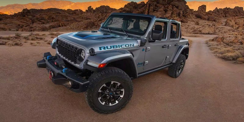 A 2024 Jeep Wrangler Rubicon in the dessert.